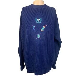 Vintage Izod Golf Theme Knit Crewneck 90s Embroidered Made In USA Preppy Cotton